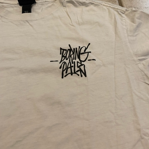 H&M Relaxed Fit "BORING PALS" Graffiti Graphic T-Shirt Cream/Off-White Men's XL - Picture 3 of 6